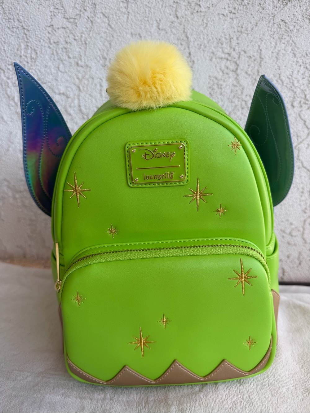 Loungefly Lime Green Tinker Bell Ear Mini Backpack with Yellow Pom
